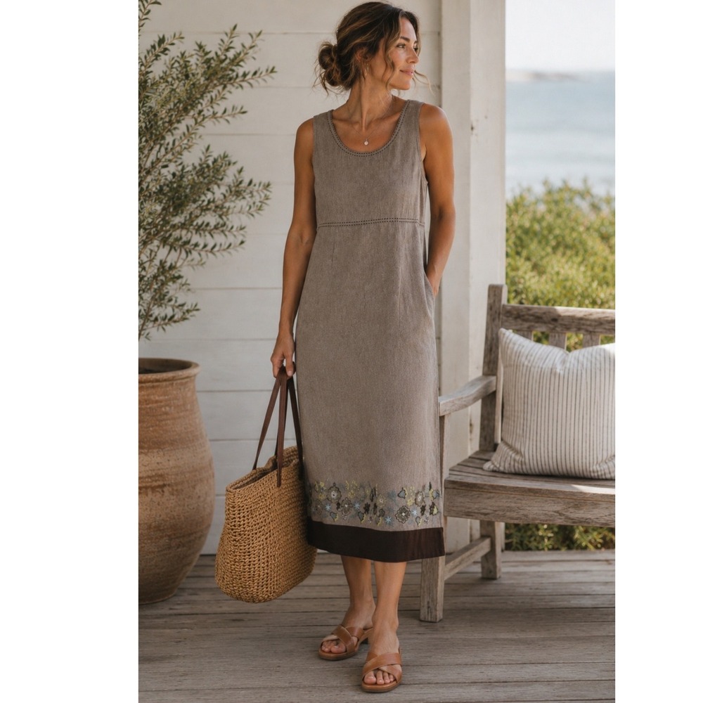 VINTAGE Y2K J. Jill Wool MIDI Dress Embroidered floral Coastal Granola